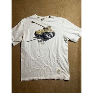 Ecko Unltd Men Large Y2K White War Tank Graphic Skater‎ Hip Hop Short Sleeve Tee